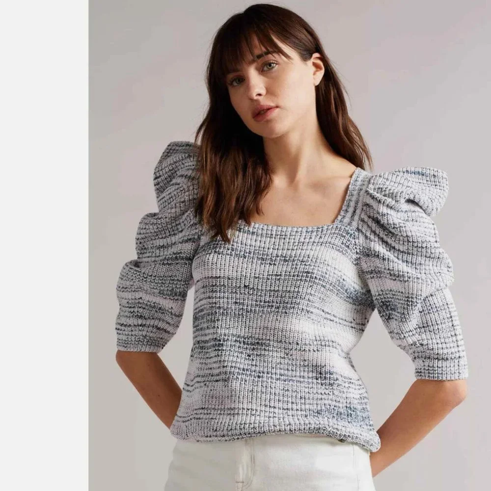 NWT Ted Baker London Aspel Cotton Puff Sleeves Detailed Sweater - Picture 2 of 10